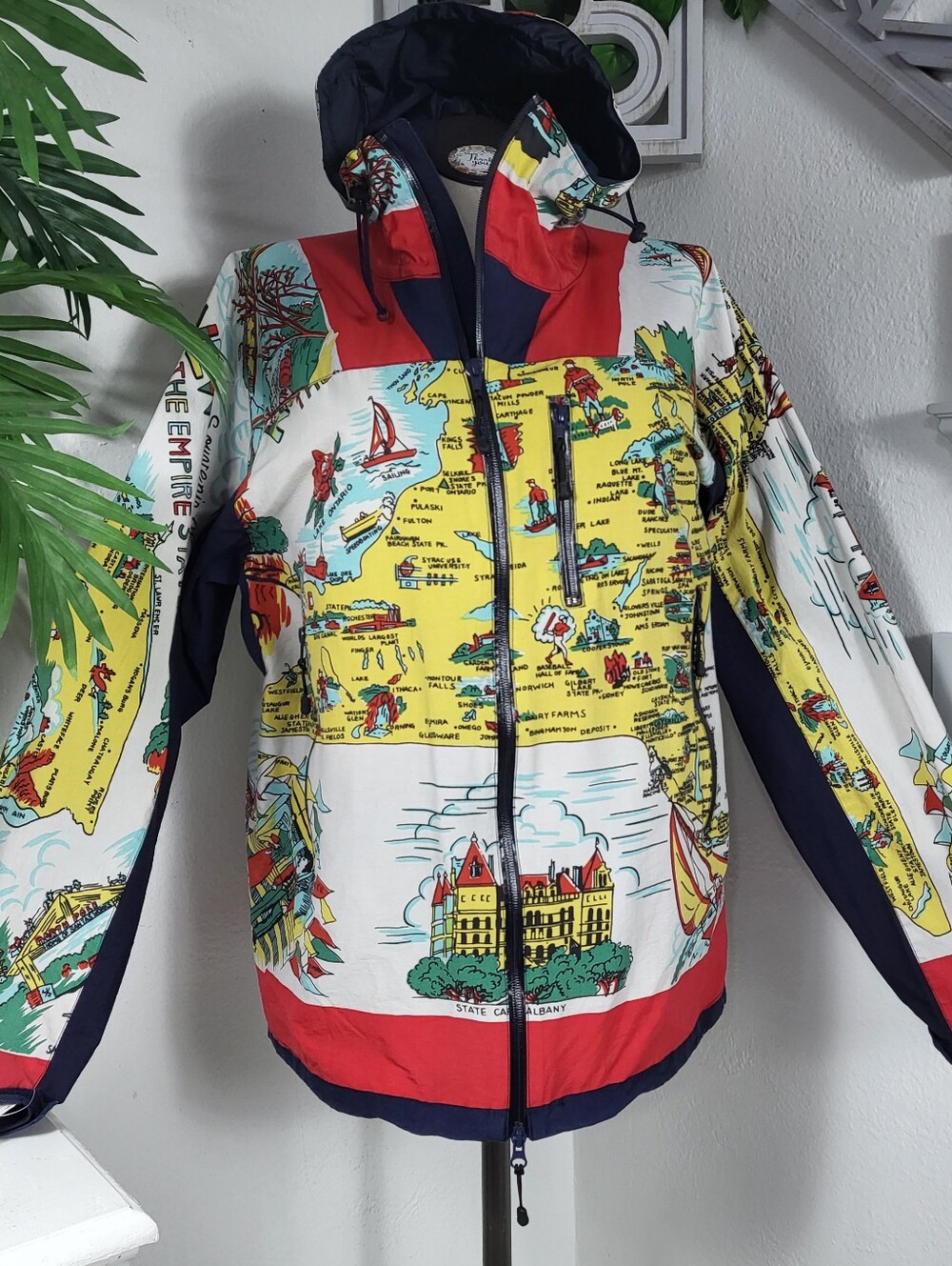 Bohemians Hooded Windbreaker w/ New York Map Vinyl Raincoat Collectable XL